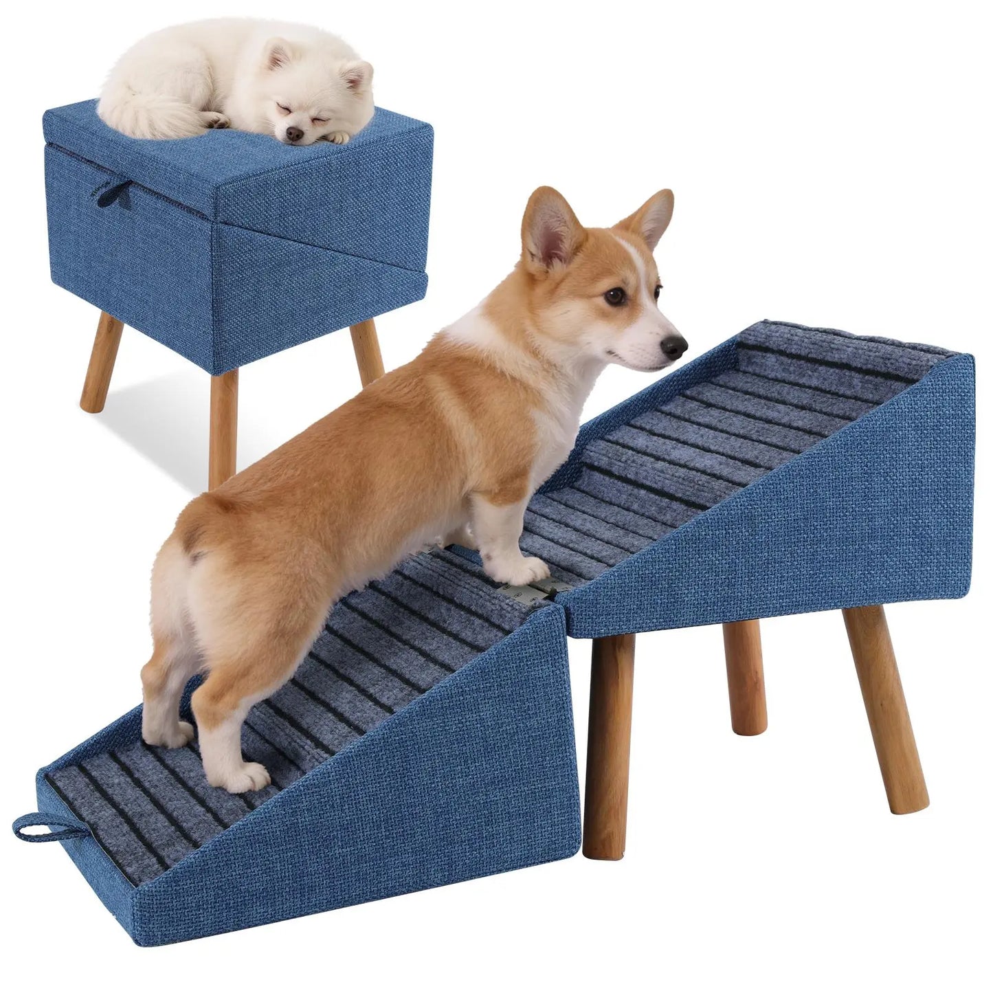 17-Inch Wooden Dog Stairs Ramp for Couch | Ziluce Convertible Ottoman Ramp for Sofa or Short Bed | Ideal for Senior, Small, and Medium Dogs, Including Dachshunds | 2-In-1 Home Step Stool with Wooden Base