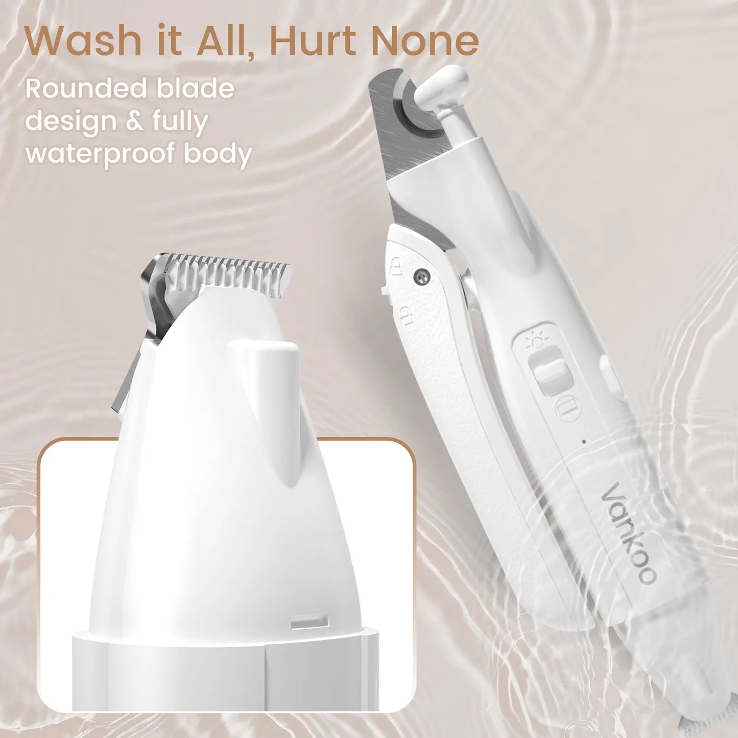 Vankoo 2-in-1 Rechargeable Dog Nail Clipper and Paw Hair Trimmer Kit with LED Light – Waterproof and Low Noise Grooming Solution for Small Dogs and Cats – Ideal Christmas Gift