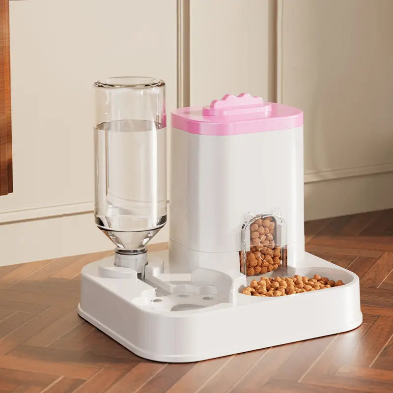 Cat Water Dispenser with Integrated Food Basin - Battery-Free, Modern White Design for Easy Cleaning and Hydration, Ideal for Small Dogs, Durable and Sturdy Pet Hydration Solution