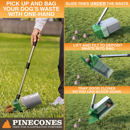 Neater Pets Lift N' Bag Dog Pooper Scooper 2.0 - 22-Inch Pole with Scoop-To-Bag Design, One-Handed Operation, Extra-Large Bags, Made in the USA