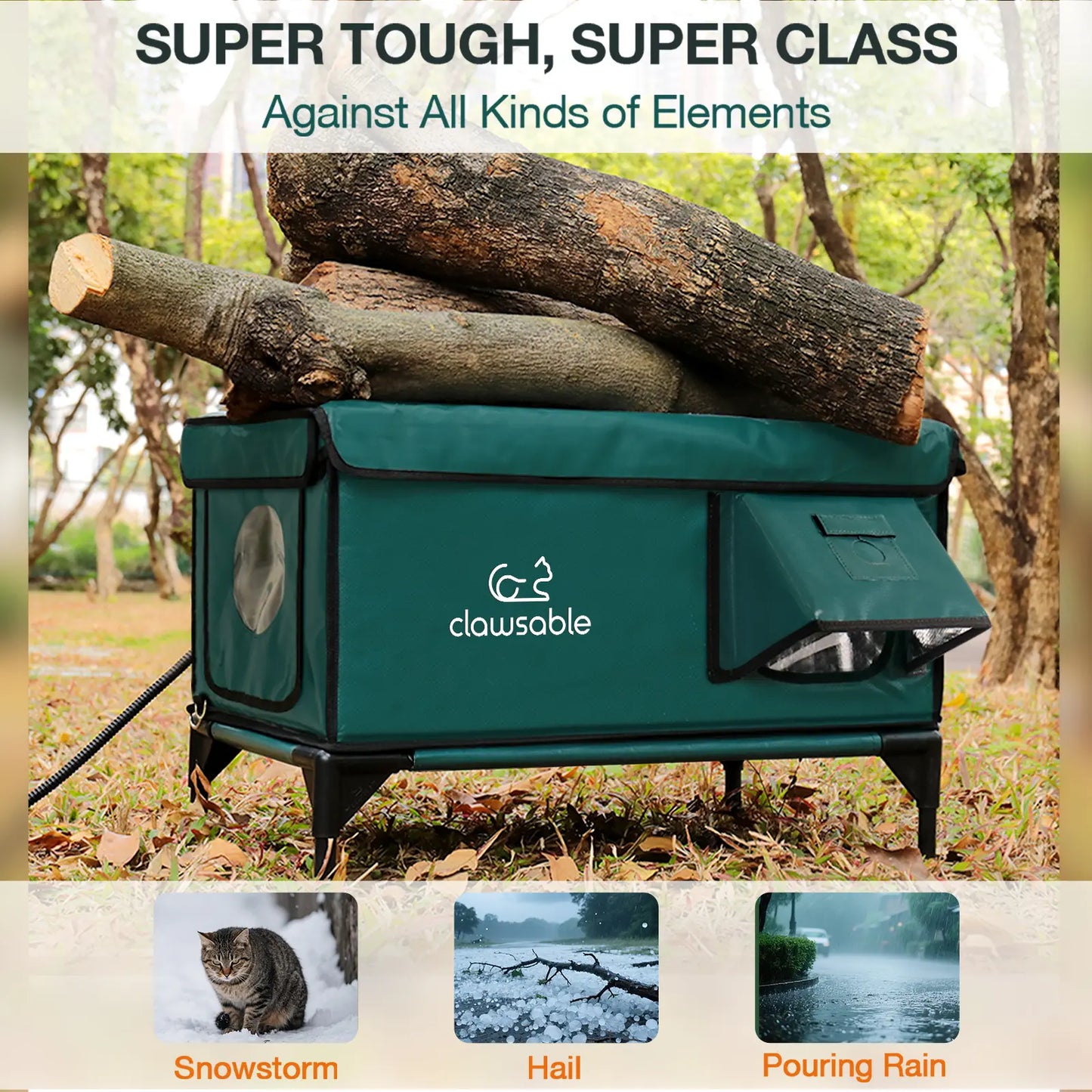 Clawsable Indestructible Heated Outdoor Cat House - 100% Waterproof, Fully Insulated Shelter with Safe Escape Door for Feral Cats and Kittens in Winter