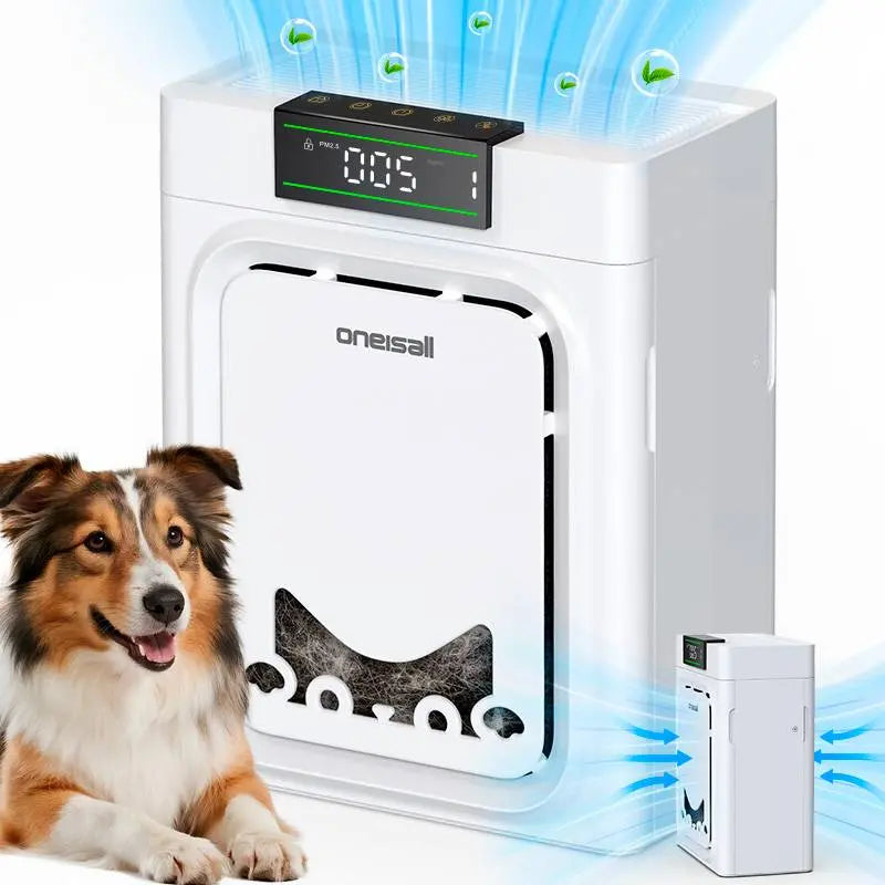 Oneisall Air Purifier for Homes with Pets, 3-in-1 Washable HEPA Filter, Dual-Sided Design with 200g Activated Carbon, Pet-Friendly Features for Allergen Relief and Odor Elimination