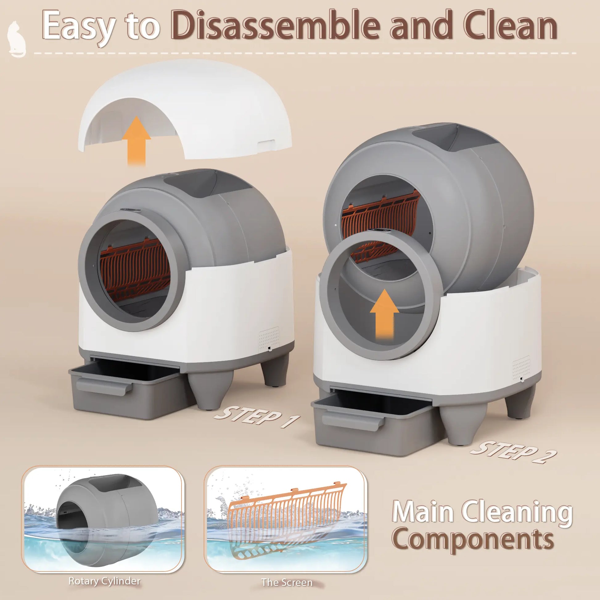 Warcat Smart Low-Noise Self-Cleaning Cat Litter Box 90L with App Control, Smart Sensors, and Safety Features for Easy Maintenance and Setup