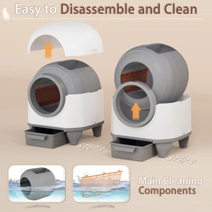 Warcat Smart Low-Noise Self-Cleaning Cat Litter Box 90L with App Control, Smart Sensors, and Safety Features for Easy Maintenance and Setup