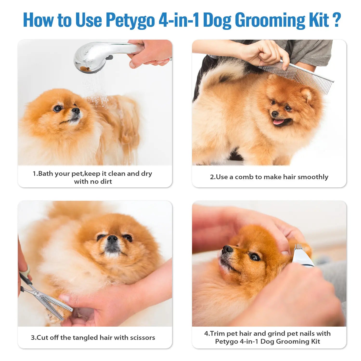 Petygo Professional 4-In-1 Dog Grooming Kit with Nail Grinder and Paw Trimmer - Low-Noise, Rechargeable, Cordless Electric Clippers for Dogs, Cats, and Small Pets - Ideal Gift for Holidays and Special Occasions