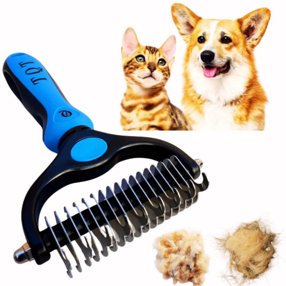 TQT Professional Pet Grooming Brush - Dual-Sided Shedding and Dematting Undercoat Rake for Dogs and Cats, Reducing Shedding and Hair Dispersal