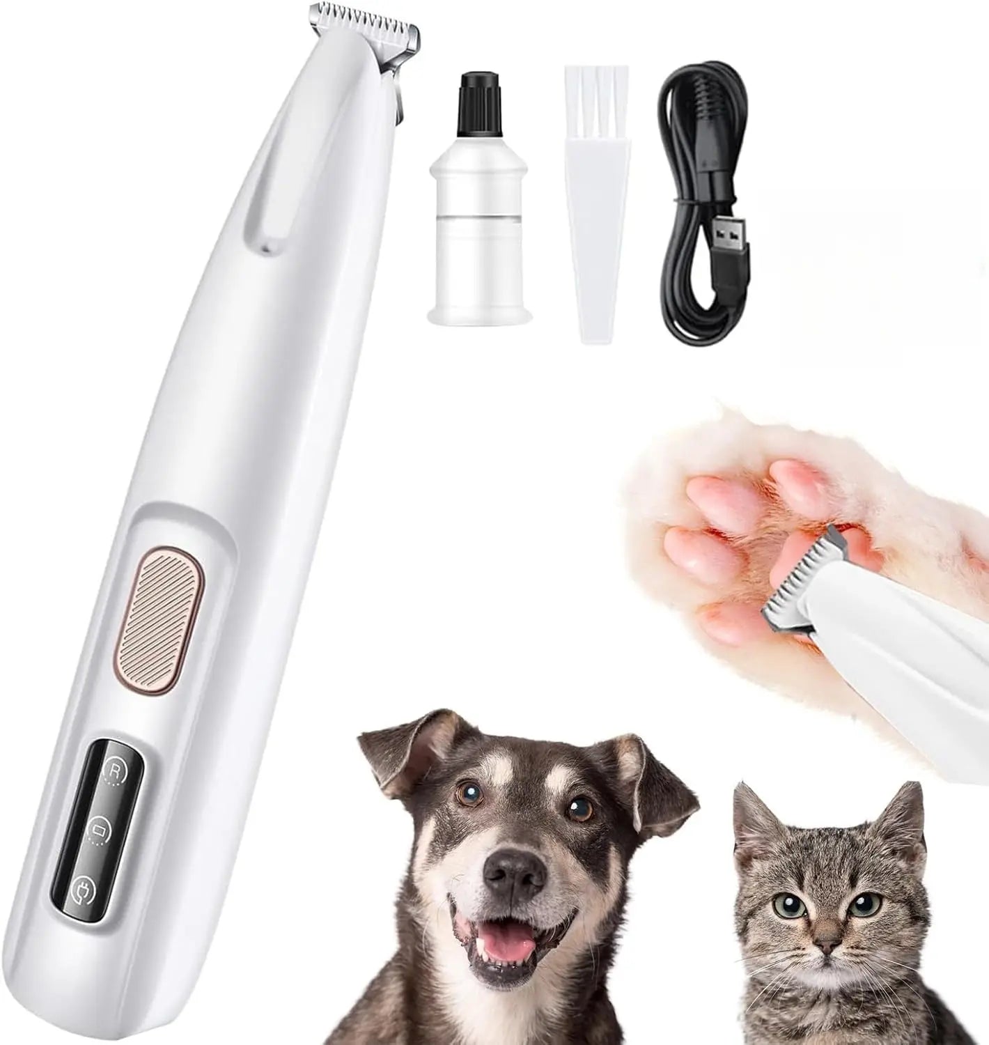 Rechargeable Pet Grooming Trimmer Kit with LED Light - Cordless, Low Noise Clippers for Dogs and Cats, Waterproof Pet Shaver