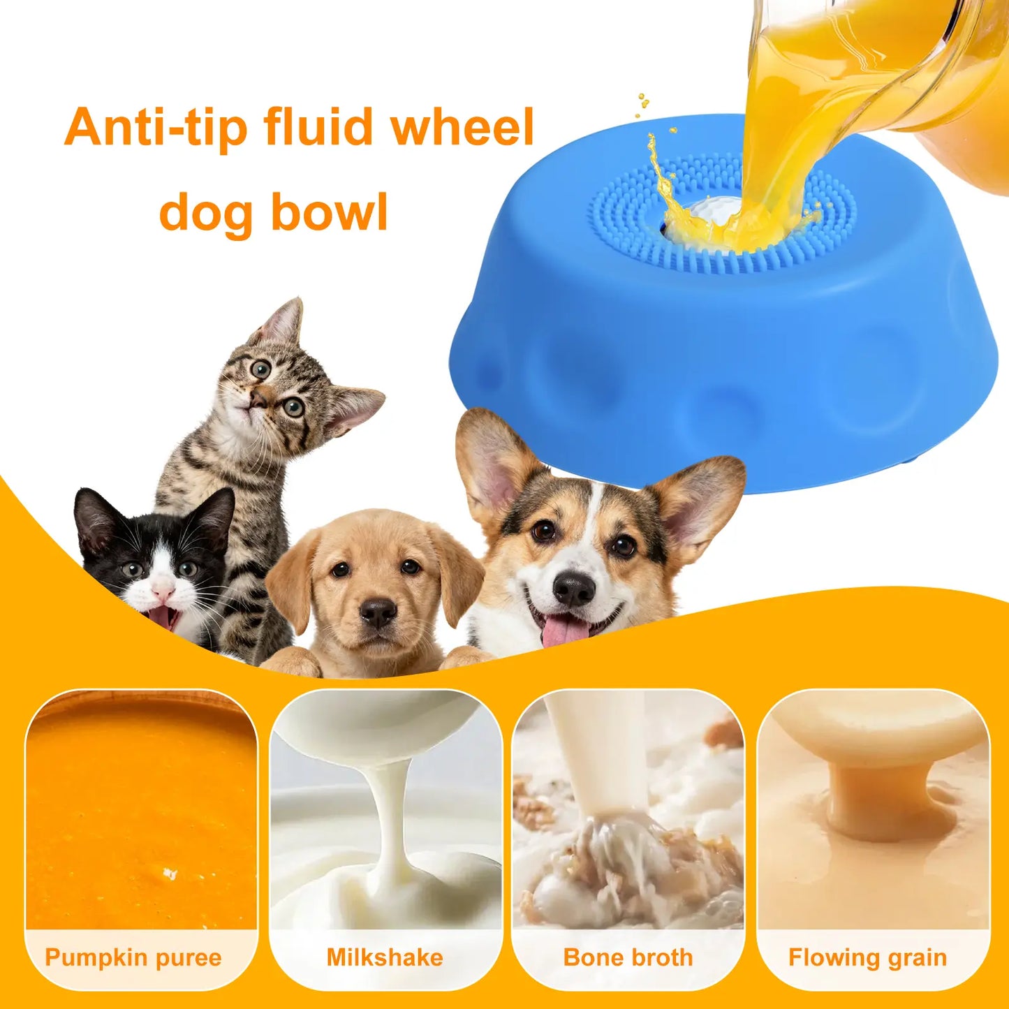3-in-1 Suction Slow Feeder Dog Bowl with No-Spill Licking Mat, Integrated Treat Ball, and Cleaning Brush - Interactive Anti-Slip Design for Yogurt, Peanut Butter, and Liquid Treats