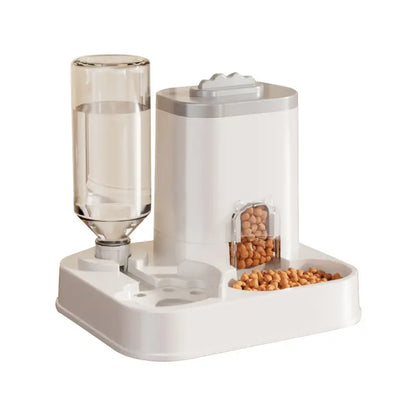 Cat Water Dispenser with Integrated Food Basin - Battery-Free, Modern White Design for Easy Cleaning and Hydration, Ideal for Small Dogs, Durable and Sturdy Pet Hydration Solution
