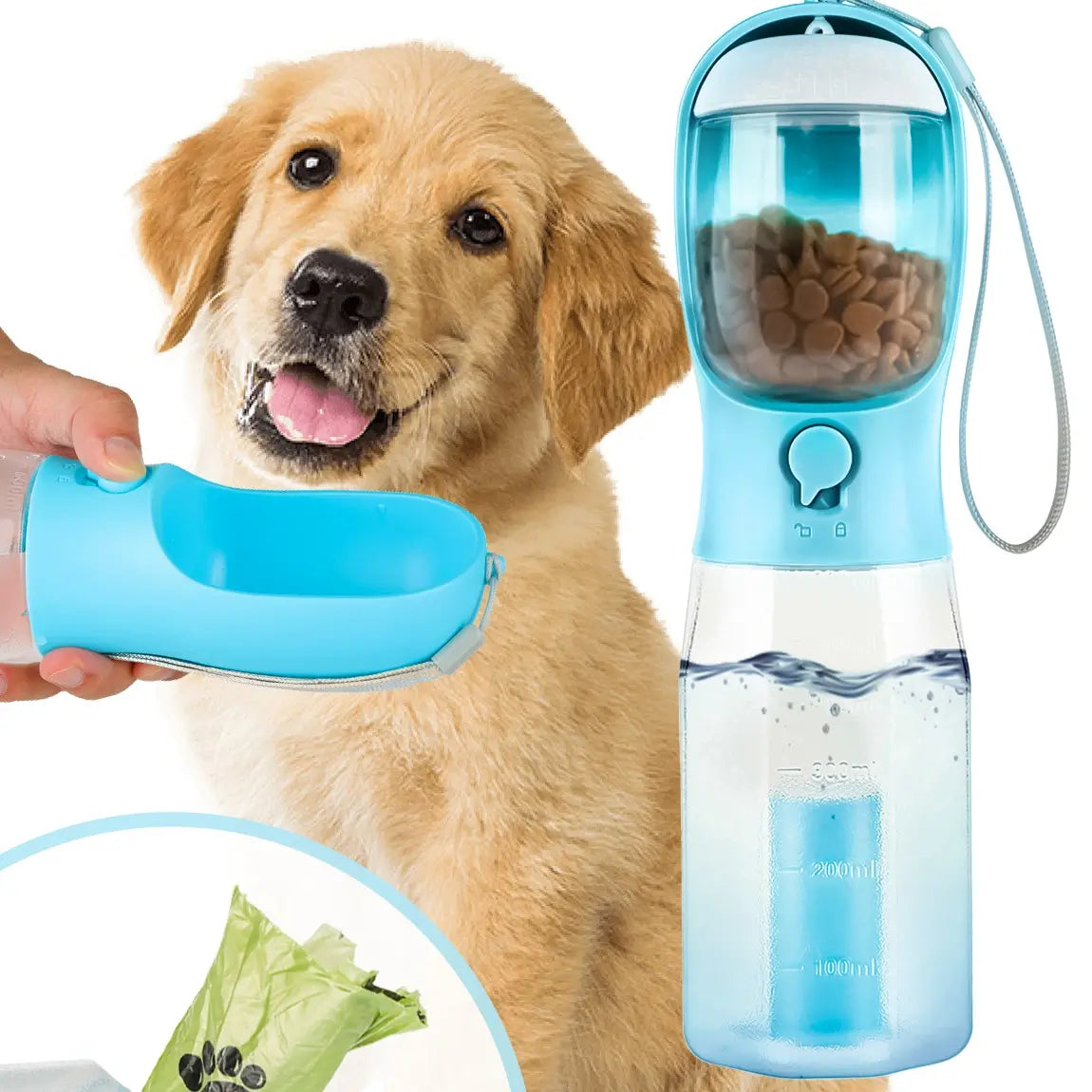 3-in-1 Portable Pet Water Bottle - 20oz Leak-Proof Container with Integrated Poop Bag Dispenser, Perfect for Travel, Hiking, and Outdoor Activities