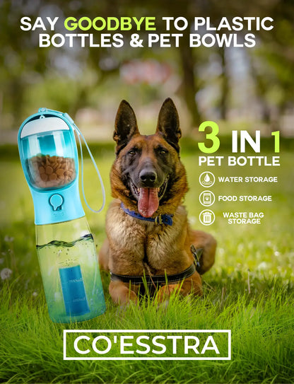 3-in-1 Portable Pet Water Bottle - 20oz Leak-Proof Container with Integrated Poop Bag Dispenser, Perfect for Travel, Hiking, and Outdoor Activities