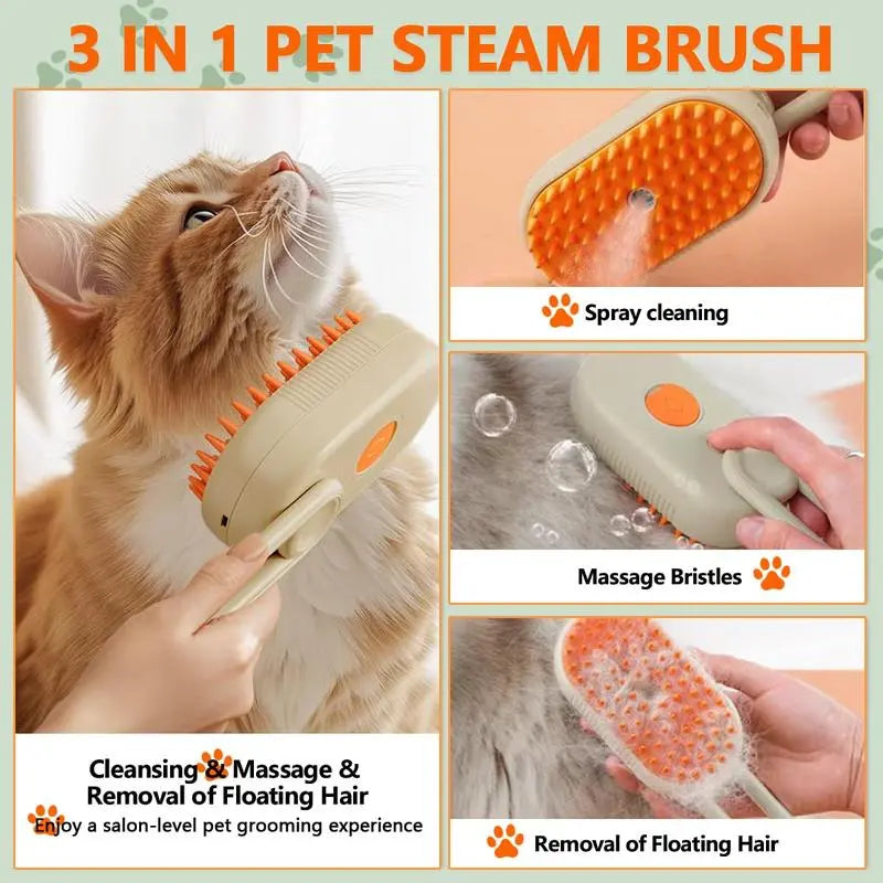 3-in-1 Pet Steam Brush and Hair Remover for Cats and Dogs - Adjustable Grooming Comb with Steam Technology for Efficient Fur Removal