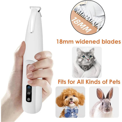 Rechargeable Pet Grooming Trimmer Kit with LED Light - Cordless, Low Noise Clippers for Dogs and Cats, Waterproof Pet Shaver