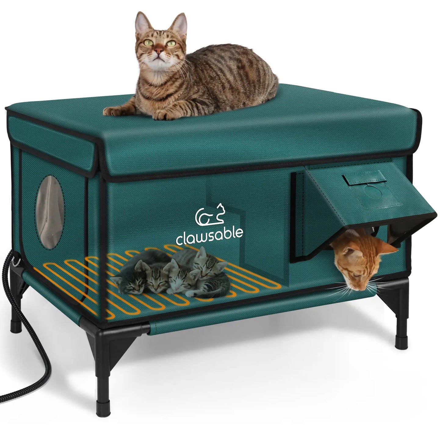 Clawsable Indestructible Heated Outdoor Cat House - 100% Waterproof, Fully Insulated Shelter with Safe Escape Door for Feral Cats and Kittens in Winter