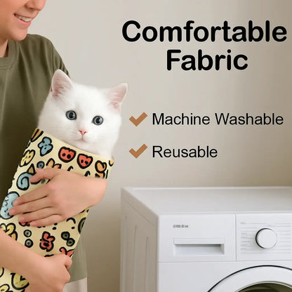 Supetspaw Reusable Cat Grooming Wrap – Washable Self-Adhesive Anti-Scratch Restraint for Stress-Free Nail Clipping, Face Cleaning, Medication, and Multifunctional Care | Ideal for Makeup or Camera Travel Storage