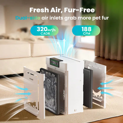 Oneisall Air Purifier for Homes with Pets, 3-in-1 Washable HEPA Filter, Dual-Sided Design with 200g Activated Carbon, Pet-Friendly Features for Allergen Relief and Odor Elimination