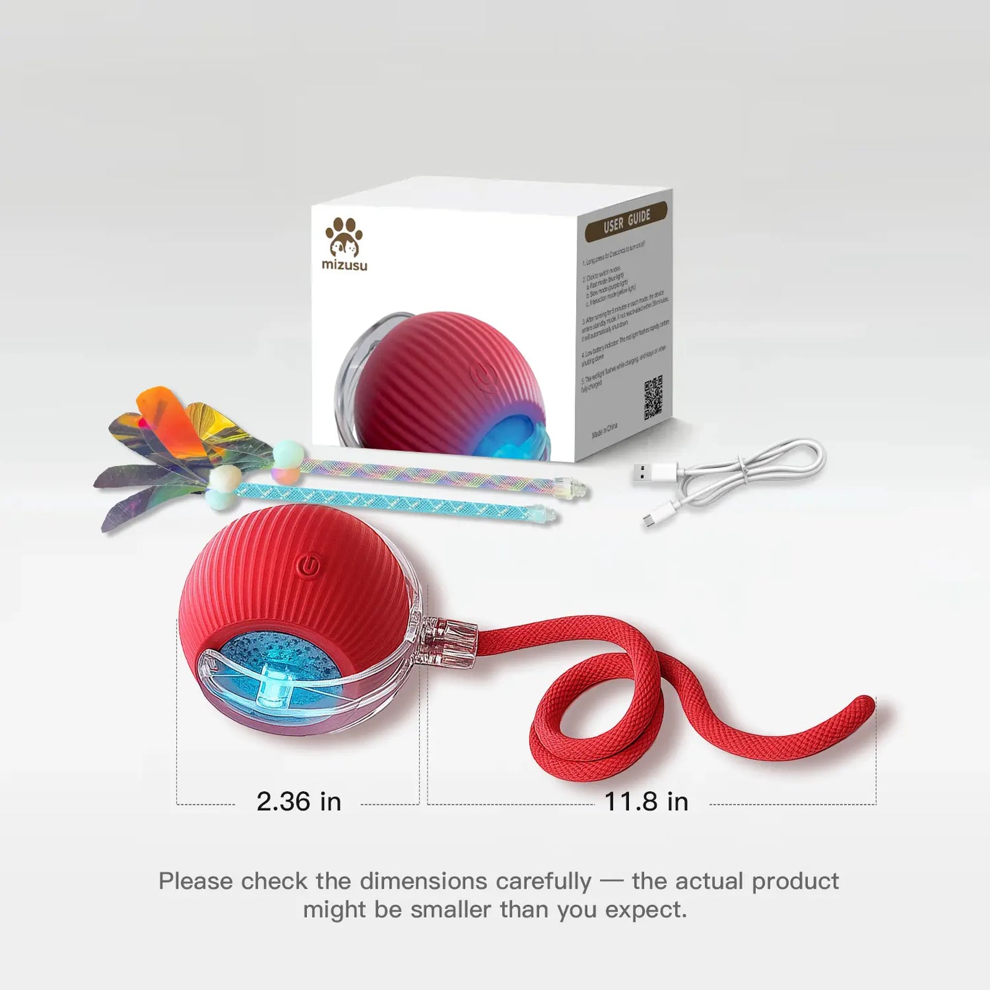 Mizusu Interactive Teaser Toy for Cats and Dogs with Dual Tails and Rolling Ball, Ideal for Kittens - Pet Supplies and Accessories