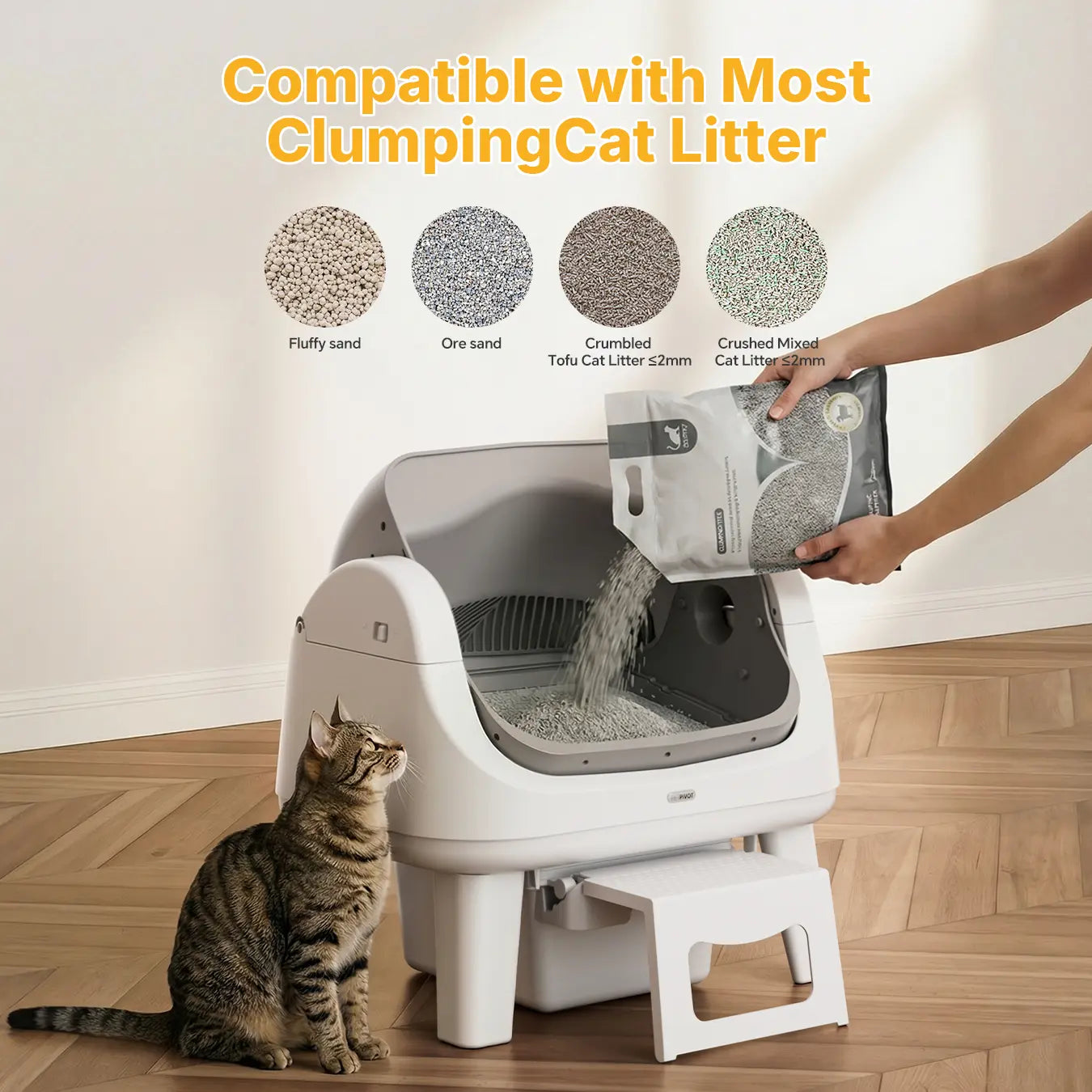 Petpivot Autoscooper 12 Lite Open Top Self-Cleaning Cat Litter Box with Automatic Operation, Dual Safety Sensors, Anti-Pinch Protection, and Senior Cat Accessibility Step