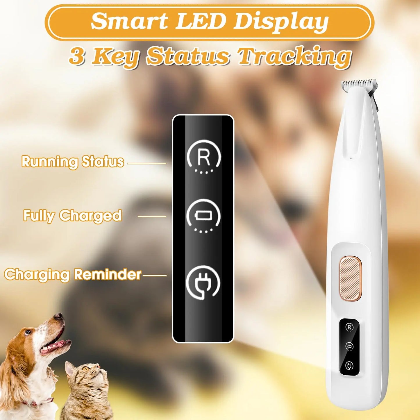 Professional Dog Paw Trimmer with LED Light - Upgraded Electric Grooming Clippers for Dogs and Cats, Waterproof and Low Noise Design with LED Display