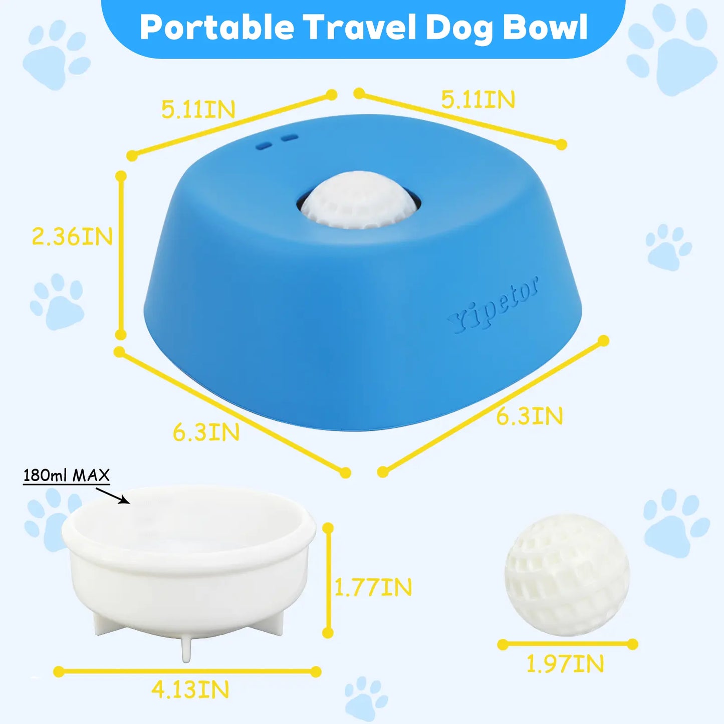 Yipetor Slow Feeder Dog Bowl with Integrated Rolling Ball for Liquid Treats, Spill-Resistant Bone Broth Licking Bowl, Versatile Puppy Yogurt Feeder Suitable for All Breeds and Dietary Supplements