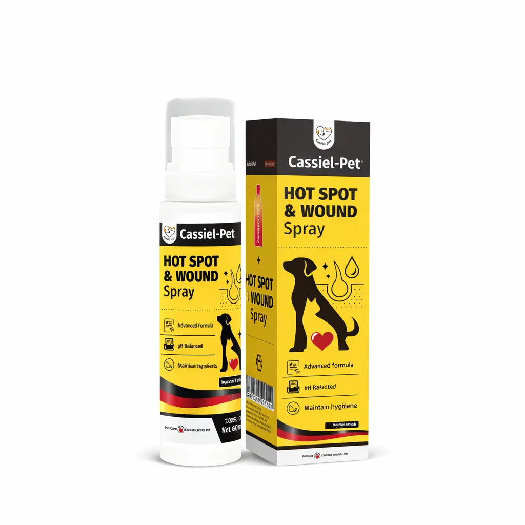Cassiel Pet Hot Spot and Wound Relief Spray for Dogs and Cats - Natural Soothing Formula for Clean, Soft Skin and Reduced Itching - Enhanced Packaging