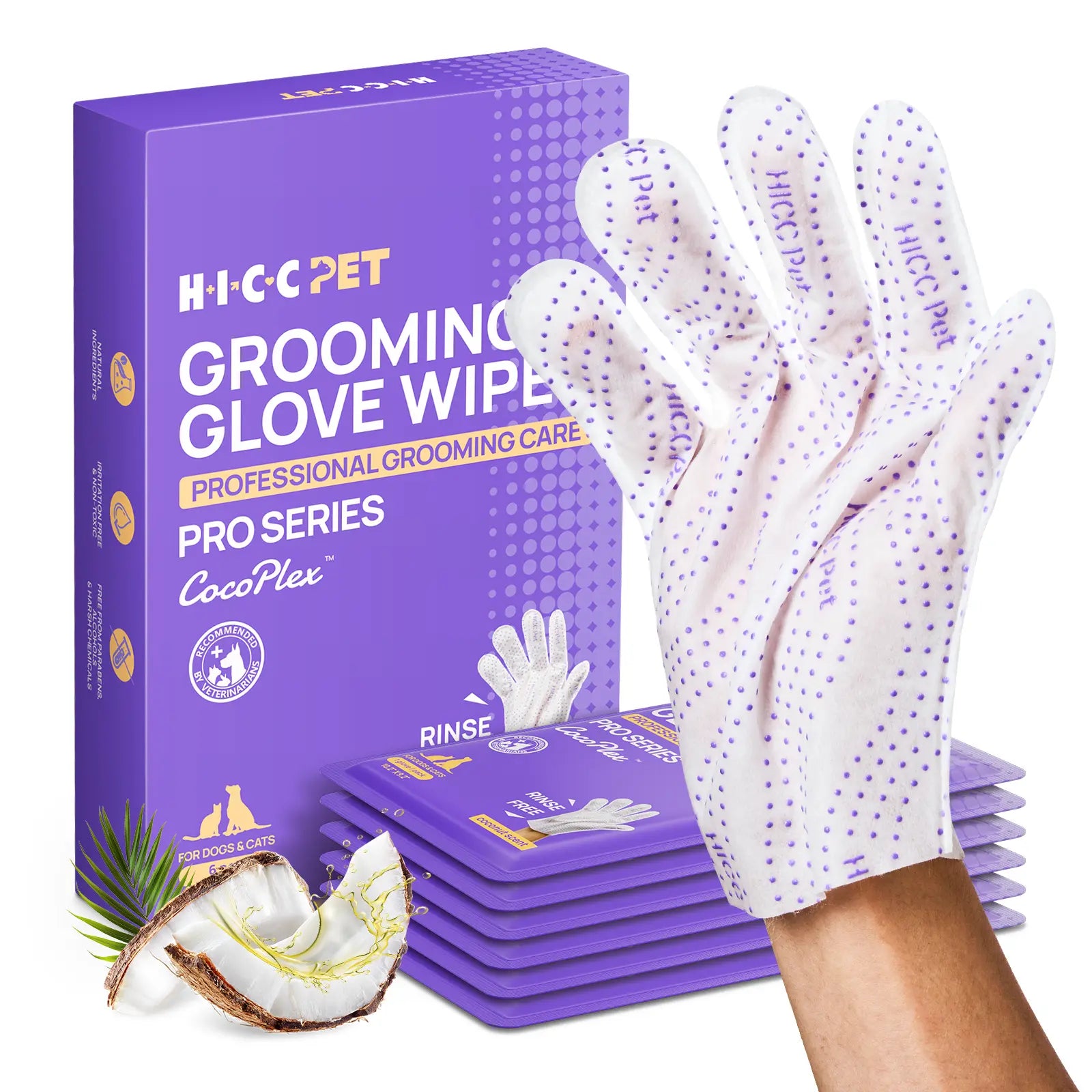HICC PET Hypoallergenic Disposable Dog Grooming Wipes (20 Count) - Natural No-Rinse Formula with Fermented Oils for Hair Removal, Deodorizing, Skin Moisture, and Paw Care for Outdoor Use