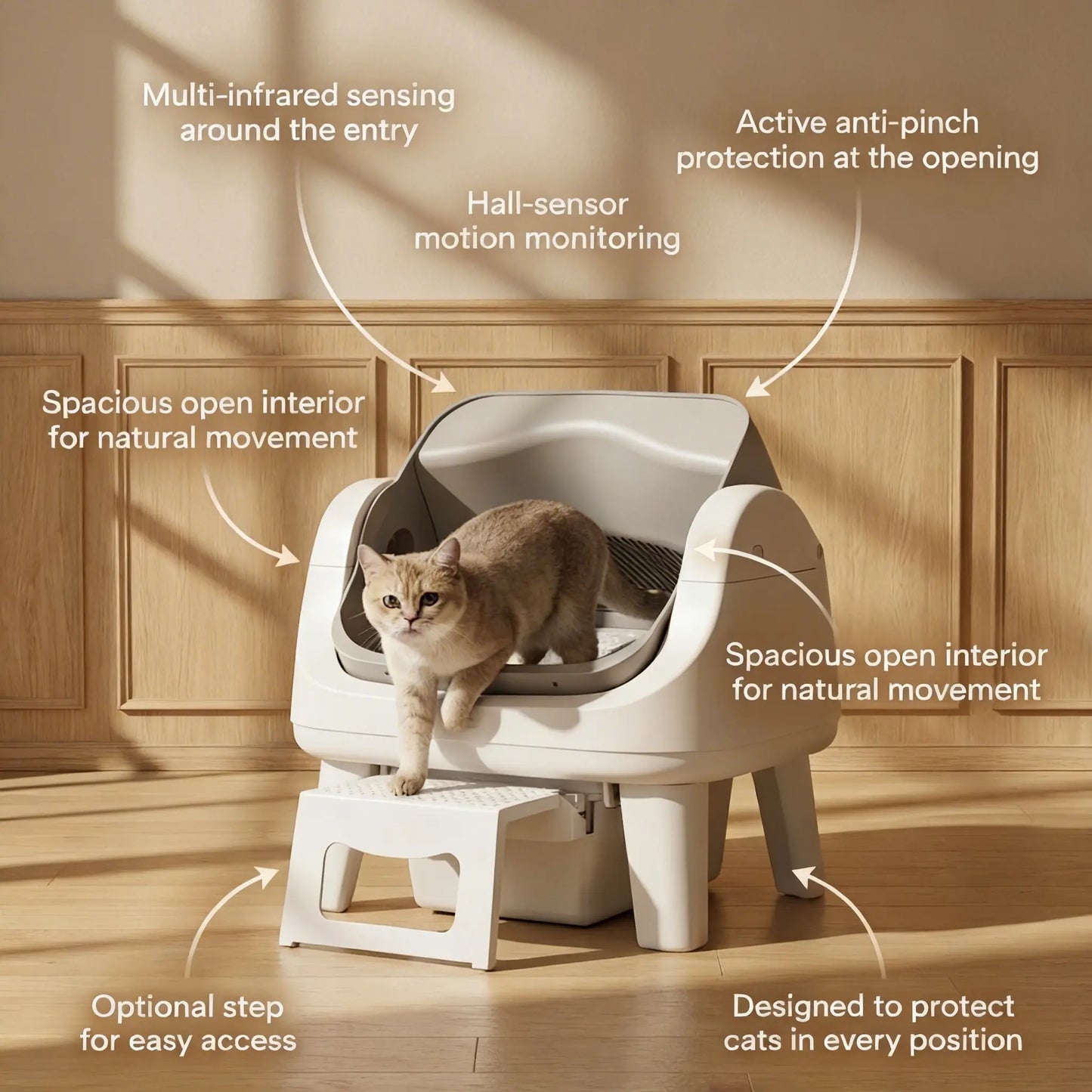 Petpivot Autoscooper 12 Lite Open Top Self-Cleaning Cat Litter Box with Automatic Operation, Dual Safety Sensors, Anti-Pinch Protection, and Senior Cat Accessibility Step