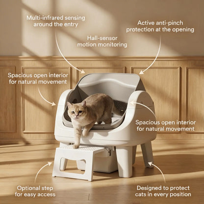 Petpivot Autoscooper 12 Lite Open Top Self-Cleaning Cat Litter Box with Automatic Operation, Dual Safety Sensors, Anti-Pinch Protection, and Senior Cat Accessibility Step