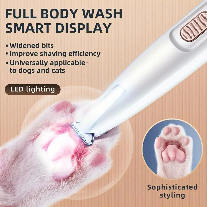 Rechargeable Pet Grooming Trimmer Kit with LED Light - Cordless, Low Noise Clippers for Dogs and Cats, Waterproof Pet Shaver