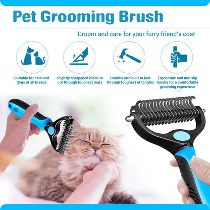 FIDEH 4-Piece Pet Grooming Set: Reusable Cat and Dog Hair Remover Brush, Double-Sided Shedding Brush, Nail Clippers and Trimmers, and Nylon Collar for Medium Dogs (Pink)