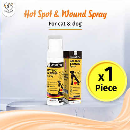 Cassiel Pet Hot Spot and Wound Relief Spray for Dogs and Cats - Natural Soothing Formula for Clean, Soft Skin and Reduced Itching - Enhanced Packaging