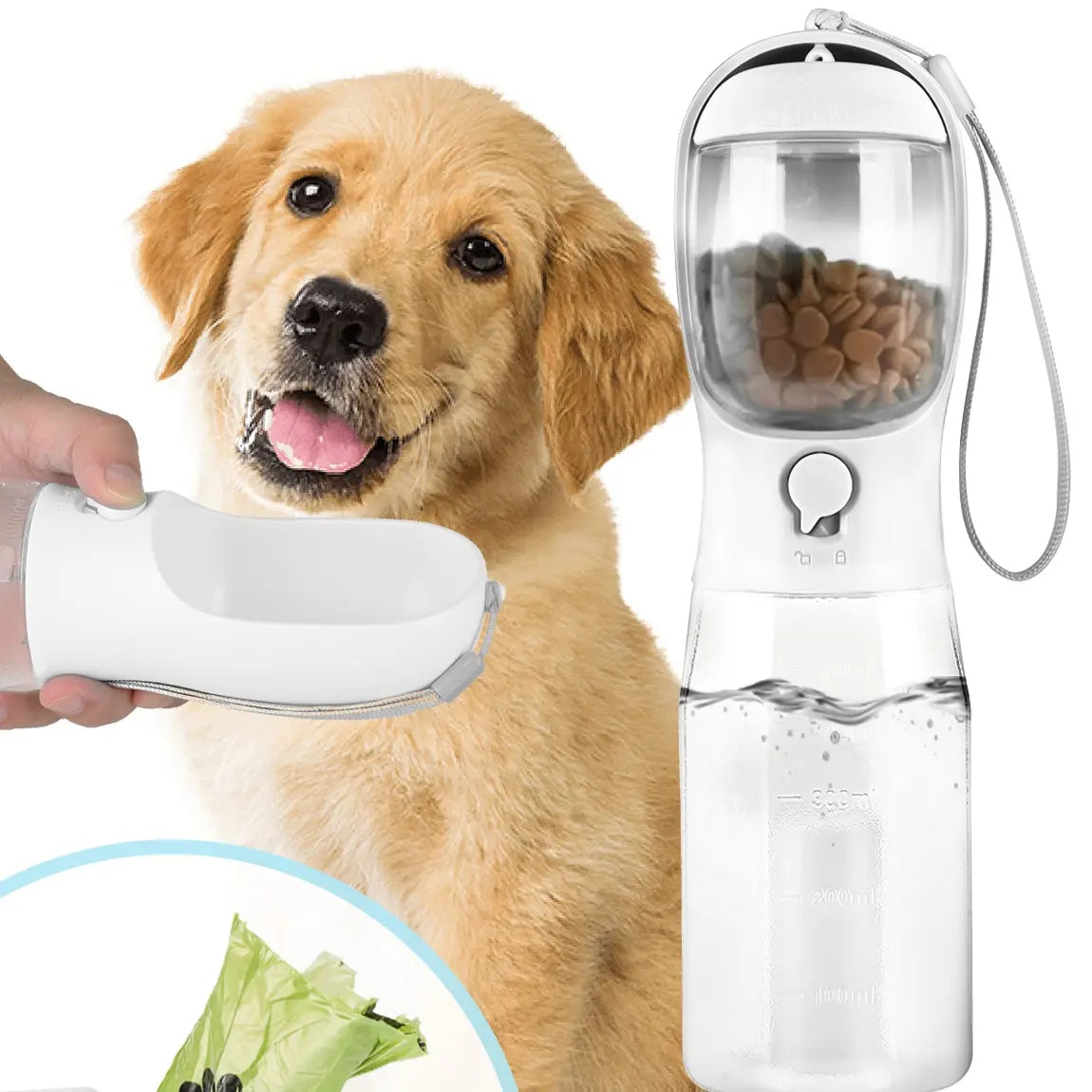3-in-1 Portable Pet Water Bottle - 20oz Leak-Proof Container with Integrated Poop Bag Dispenser, Perfect for Travel, Hiking, and Outdoor Activities