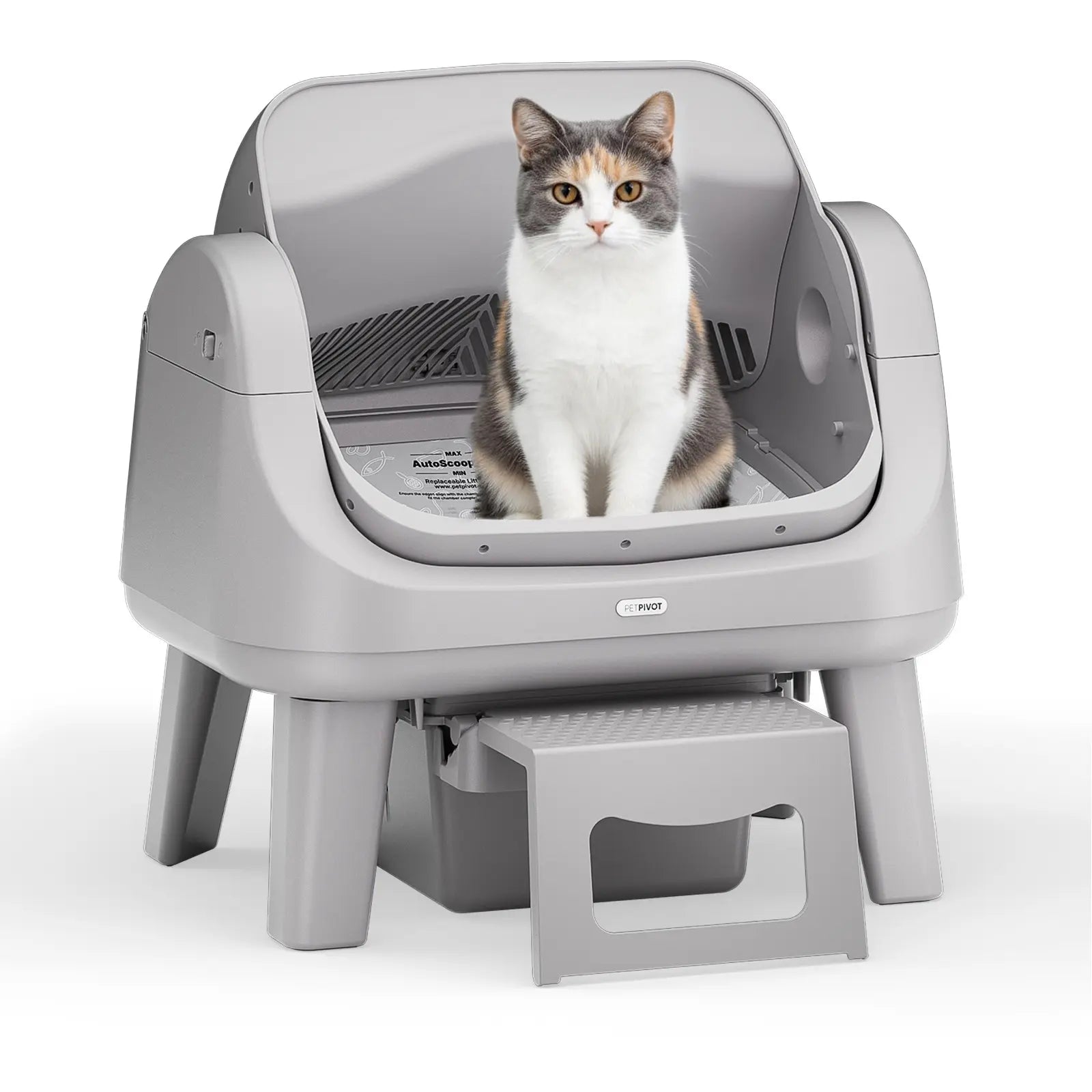 Petpivot Autoscooper 12 Lite Open Top Self-Cleaning Cat Litter Box with Automatic Operation, Dual Safety Sensors, Anti-Pinch Protection, and Senior Cat Accessibility Step