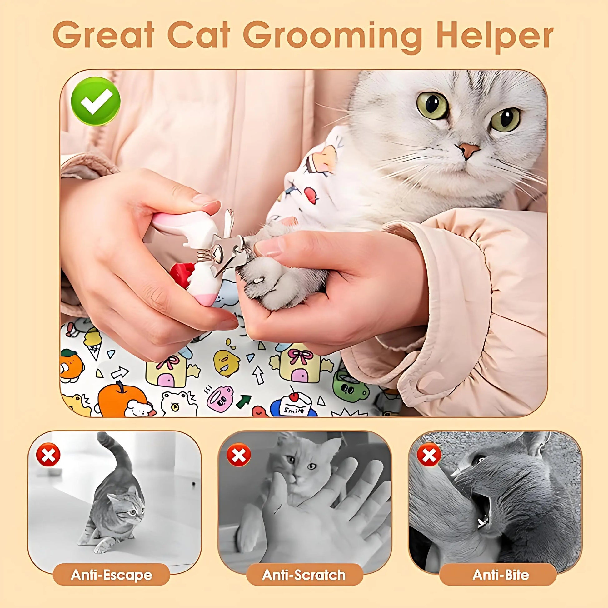 Supetspaw Reusable Cat Grooming Wrap – Washable Self-Adhesive Anti-Scratch Restraint for Stress-Free Nail Clipping, Face Cleaning, Medication, and Multifunctional Care | Ideal for Makeup or Camera Travel Storage