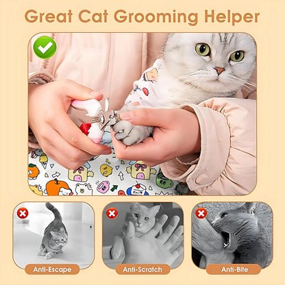 Supetspaw Reusable Cat Grooming Wrap – Washable Self-Adhesive Anti-Scratch Restraint for Stress-Free Nail Clipping, Face Cleaning, Medication, and Multifunctional Care | Ideal for Makeup or Camera Travel Storage