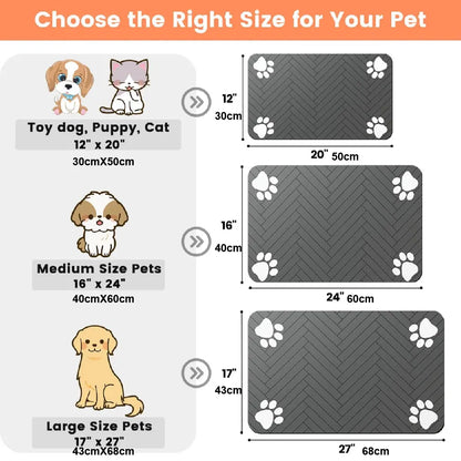 Absorbent Quick-Drying Pet Feeding Mat for Dogs and Cats with Non-Slip Rubber Base and Dark Polyester Surface for Indoor Use