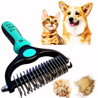 TQT Professional Pet Grooming Brush - Dual-Sided Shedding and Dematting Undercoat Rake for Dogs and Cats, Reducing Shedding and Hair Dispersal