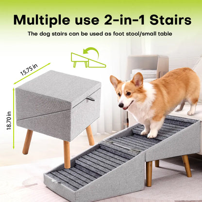 17-Inch Wooden Dog Stairs Ramp for Couch | Ziluce Convertible Ottoman Ramp for Sofa or Short Bed | Ideal for Senior, Small, and Medium Dogs, Including Dachshunds | 2-In-1 Home Step Stool with Wooden Base