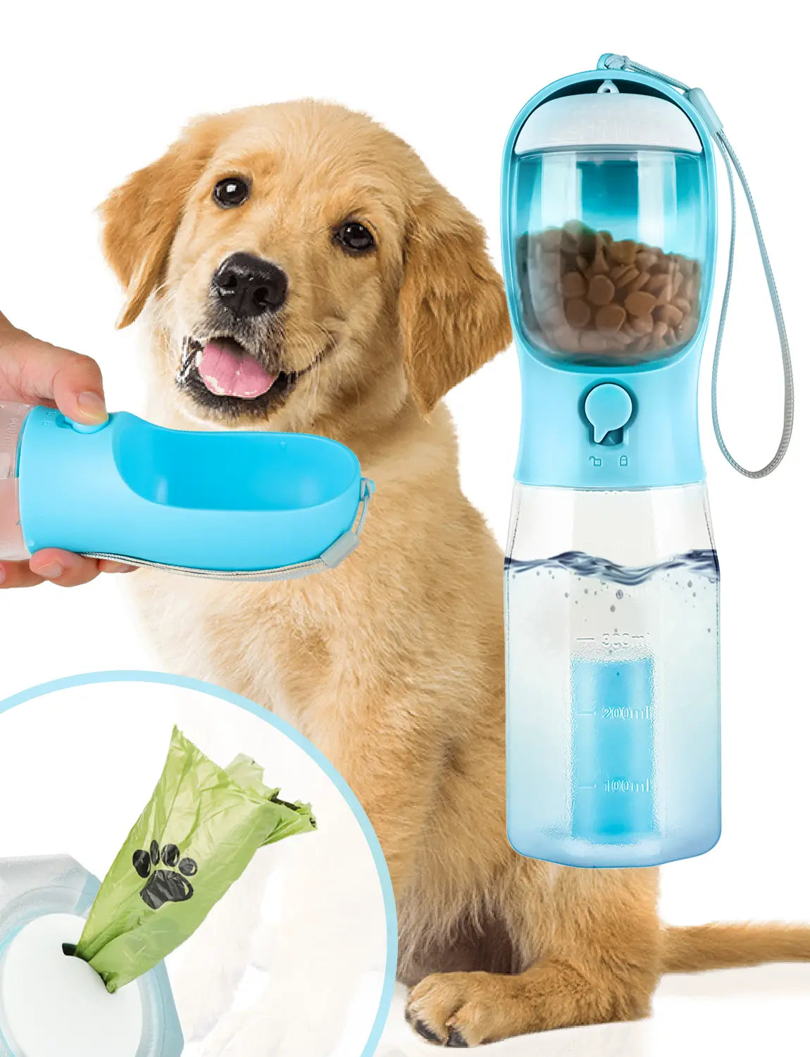 3-in-1 Portable Pet Water Bottle - 20oz Leak-Proof Container with Integrated Poop Bag Dispenser, Perfect for Travel, Hiking, and Outdoor Activities