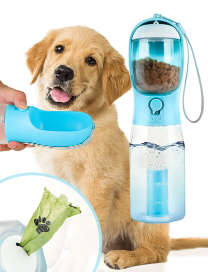 3-in-1 Portable Pet Water Bottle - 20oz Leak-Proof Container with Integrated Poop Bag Dispenser, Perfect for Travel, Hiking, and Outdoor Activities
