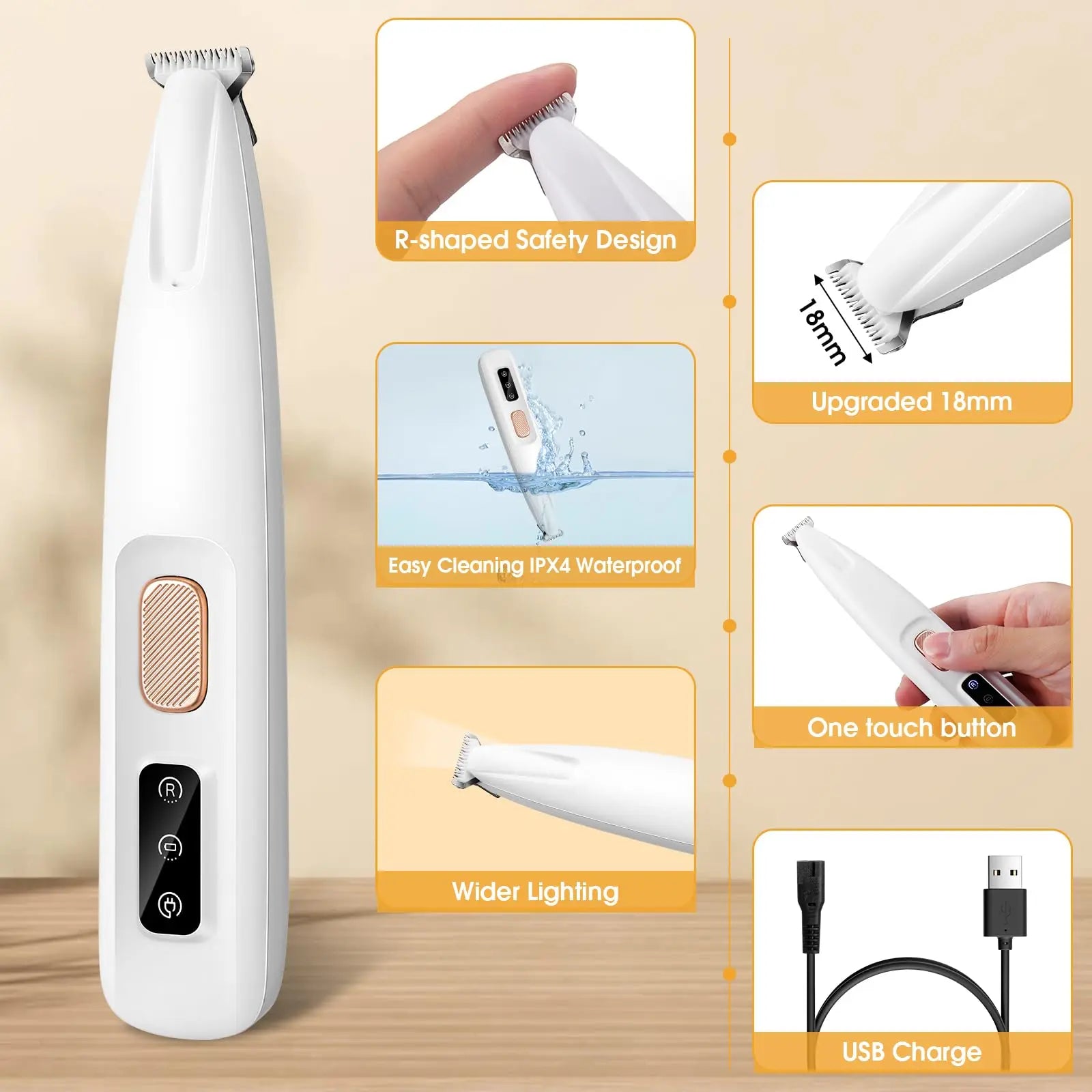 Professional Dog Paw Trimmer with LED Light - Upgraded Electric Grooming Clippers for Dogs and Cats, Waterproof and Low Noise Design with LED Display