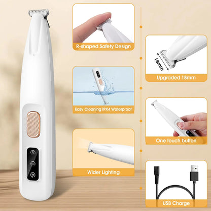 Professional Dog Paw Trimmer with LED Light - Upgraded Electric Grooming Clippers for Dogs and Cats, Waterproof and Low Noise Design with LED Display