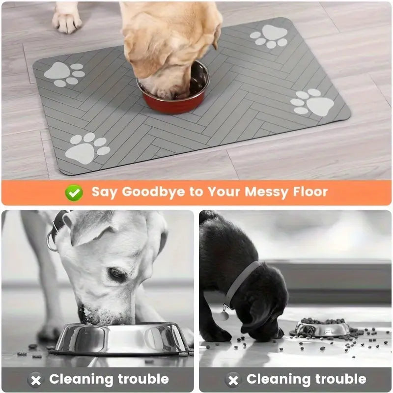 Absorbent Quick-Drying Pet Feeding Mat for Dogs and Cats with Non-Slip Rubber Base and Dark Polyester Surface for Indoor Use