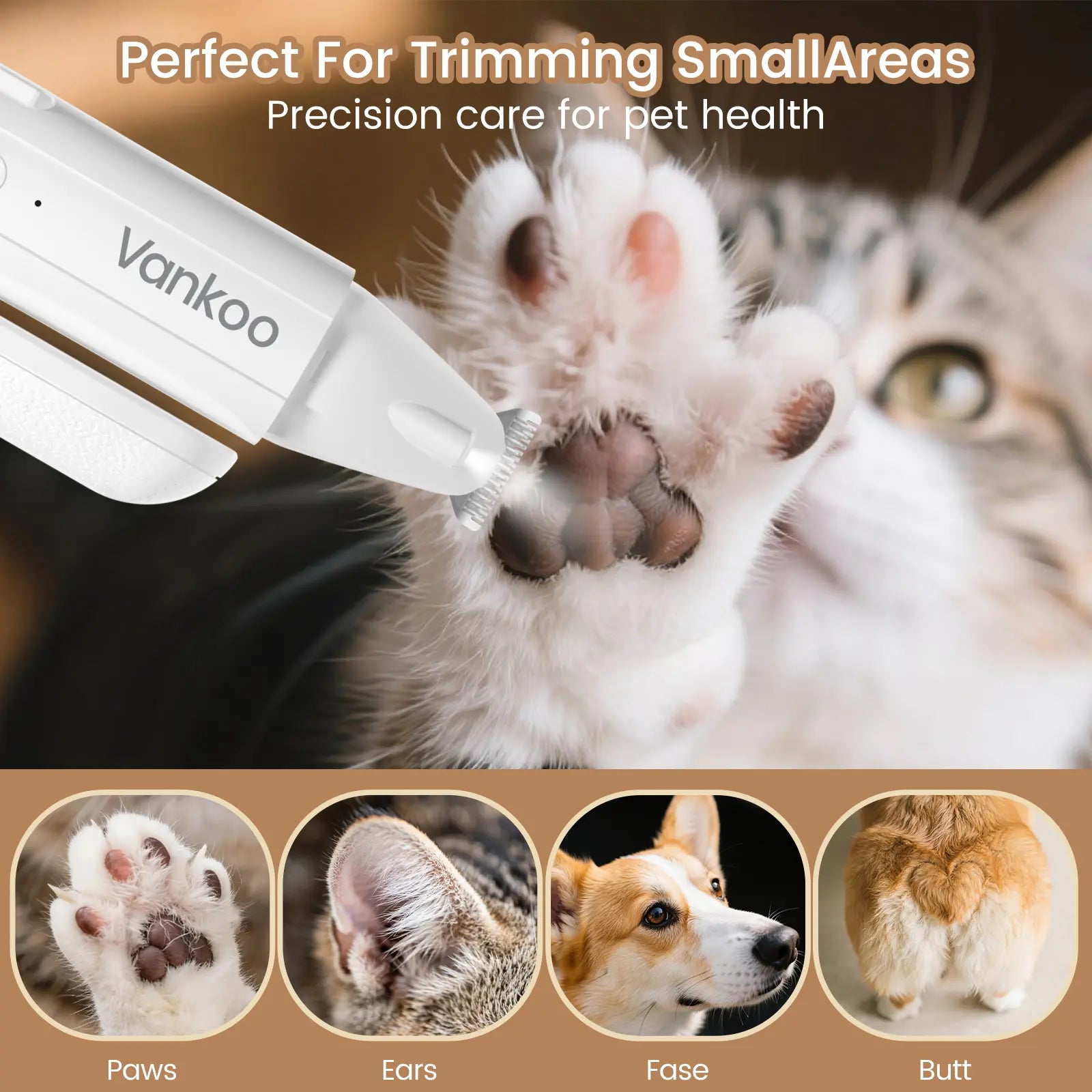 Vankoo 2-in-1 Rechargeable Dog Nail Clipper and Paw Hair Trimmer Kit with LED Light – Waterproof and Low Noise Grooming Solution for Small Dogs and Cats – Ideal Christmas Gift