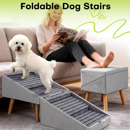17-Inch Wooden Dog Stairs Ramp for Couch | Ziluce Convertible Ottoman Ramp for Sofa or Short Bed | Ideal for Senior, Small, and Medium Dogs, Including Dachshunds | 2-In-1 Home Step Stool with Wooden Base