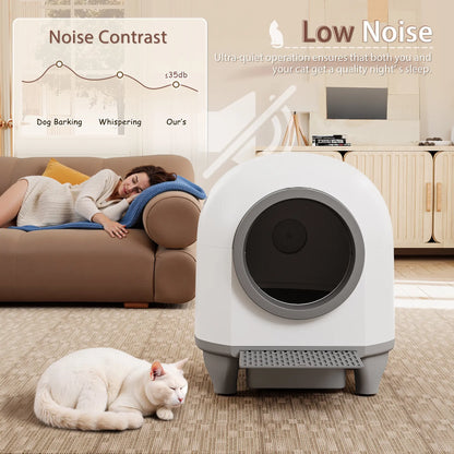 Warcat Smart Low-Noise Self-Cleaning Cat Litter Box 90L with App Control, Smart Sensors, and Safety Features for Easy Maintenance and Setup