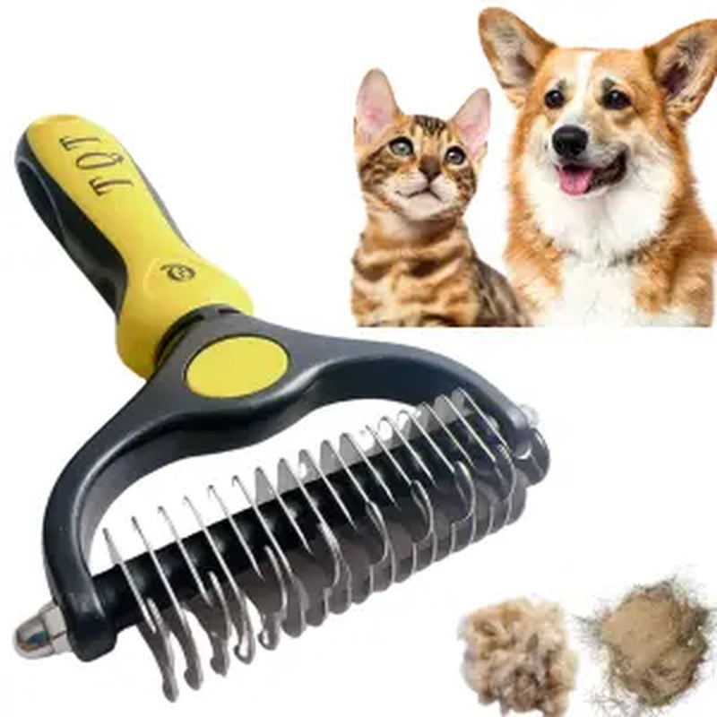 TQT Professional Pet Grooming Brush - Dual-Sided Shedding and Dematting Undercoat Rake for Dogs and Cats, Reducing Shedding and Hair Dispersal