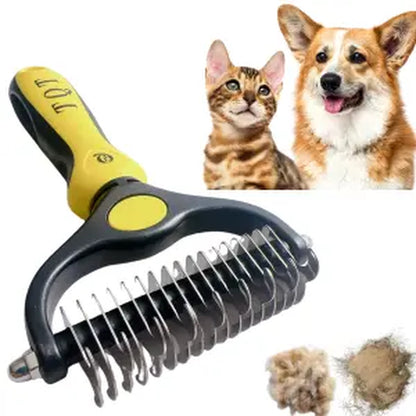 TQT Professional Pet Grooming Brush - Dual-Sided Shedding and Dematting Undercoat Rake for Dogs and Cats, Reducing Shedding and Hair Dispersal