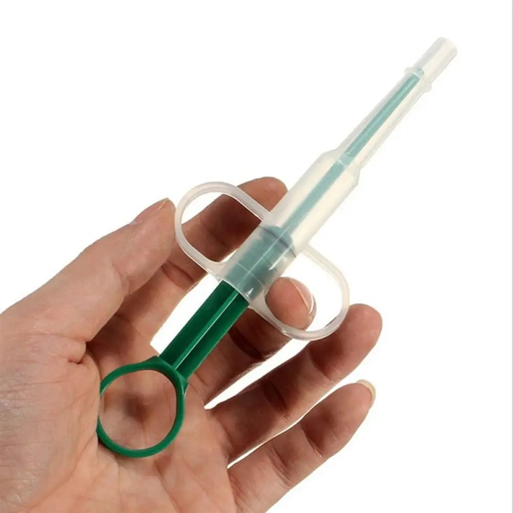 Pet Pill Plunger Dispenser Set for Small Cats and Dogs - Soft Tip Tablet Syringe Pusher in Green, Red, and Blue