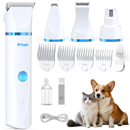 Petygo Professional 4-In-1 Dog Grooming Kit with Nail Grinder and Paw Trimmer - Low-Noise, Rechargeable, Cordless Electric Clippers for Dogs, Cats, and Small Pets - Ideal Gift for Holidays and Special Occasions